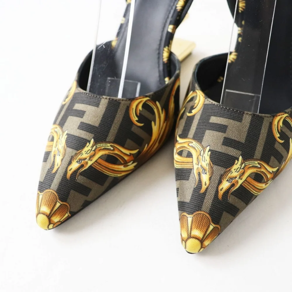 New Deadstock Fendace Fendi/Versace Silk Calfskin Baroque Print Heels! - Picture 5 of 12